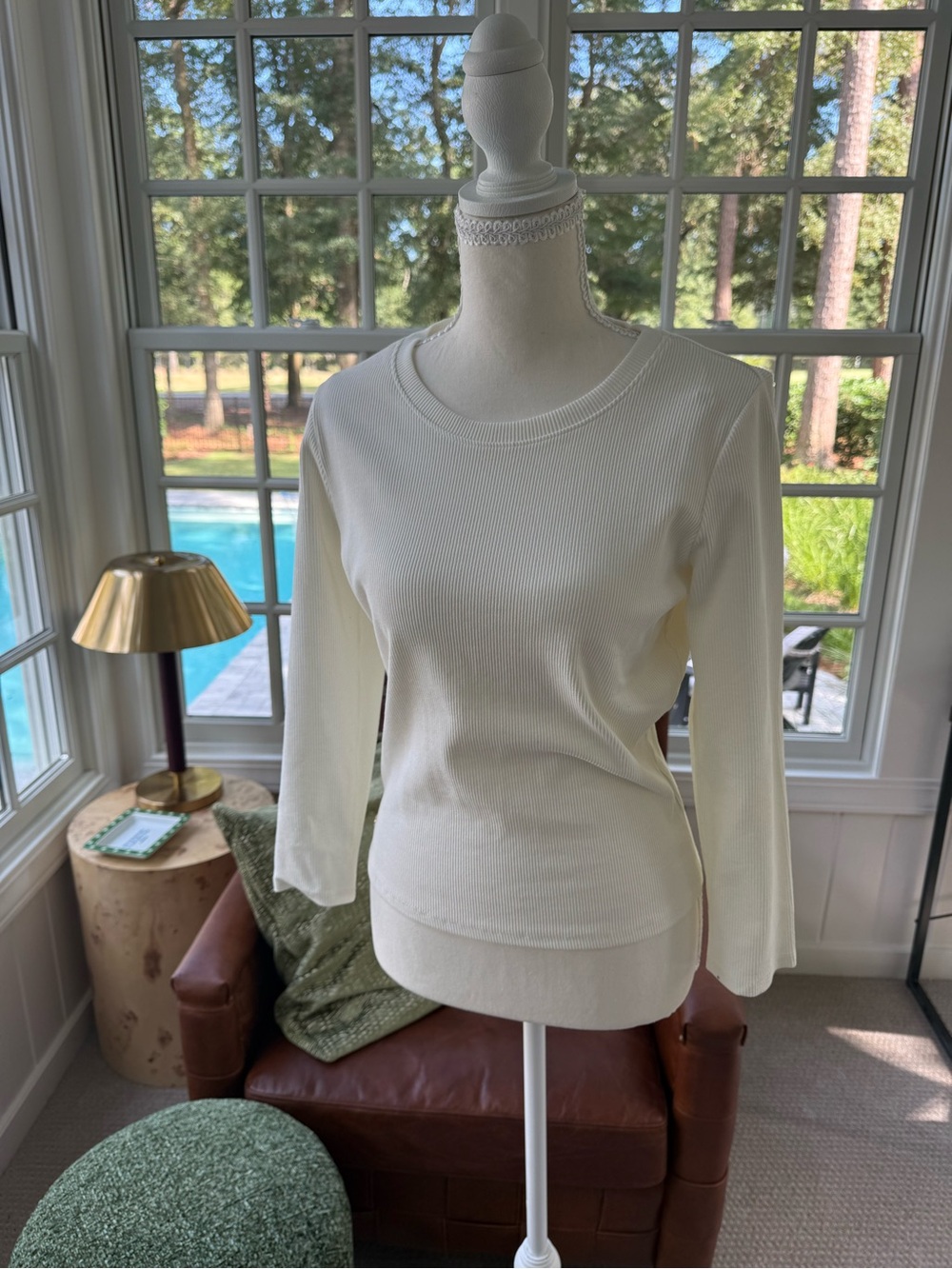 Lilly Pulitzer Alan’s Knit Top Cream Ribbed Long-Sleeve Tee